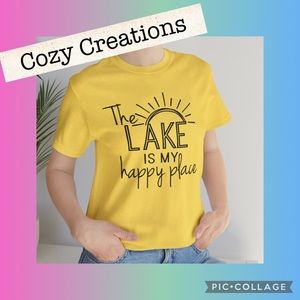 THE LAKE IS MY HAPPY PLACE NEW UNISEX Graphic T-shirt Soft Bella Canvas brand.